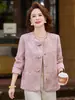 Nueva colección de otoño para madres petite: nuevo cárdigan abotonado de estilo chino con un toque moderno, prenda de abrigo talla grande para mujeres de mediana edad y mayores