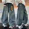 Jeans de comercio exterior para niños, pantalones largos de otoño a la moda para niños grandes, pantalones anchos holgados de estilo coreano para otoño para niños, pantalones versátiles