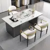 Juego de Mesa de Té y Sillas de Pizarra Minimalista Moderno, Mesa de Té Pequeña de Lujo Ligero para Balcón u Oficina, Mesa de Té de Piedra con Tetera Integrada