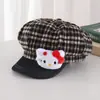 Gorra de Lana de Ala Plana Estilo Newsboy para Otoño e Invierno Linda Hello Kitty Moda Versión Coreana Informal Versátil Gorra de Moda