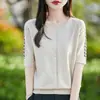 Camiseta de mujer con cuello en V, estilo Andy, nueva colección de verano, top de punto de manga corta, corte holgado, moda femenina transfronteriza, suéter de punto
