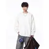En stock: Nuevo modelo de otoño 2026, sudadera para hombre de algodón chino de 380g, cuello redondo, retazos, top holgado de alta gama para adolescentes