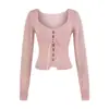 Cárdigan de Punto para Mujer con Cuello en U, Manga Larga, Diseño de Primavera, Corte Ajustado, Favorecedor, Elástico, Prenda Base