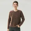 Suéter de Punto Circular GNC 25% Seda de Morera 75% Cachemira para Mujer, Cuello Redondo, Engrosado, Corte Holgado, Manga Larga, Jersey de Punto