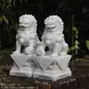 Escultura de Piedra León Par de Leones de Piedra para Puerta de Casa Vigilante de Casa Vigilante de Tumba Han Jade Blanco Feng Shui Pequeño Adorno Artesanía Vasijas