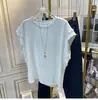 Gola Redonda Verão Tendência Feminino Solto Sem Mangas Top Moda Ins com Letras Pequena Manga Flare Camiseta Feminina de Algodão