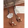 Colar com Borla de Folha de Ginkgo Estilo Chinês para Mulheres Verão Design Antigo Cordão Corrente de Suéter Acessórios Decoração Versátil Diária