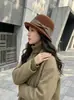 Chapéu de Feltro de Lã Retrô Feminino Outono Inverno Estilo Britânico Elegante Chapéu com Laço Versátil Afina o Rosto Temperamento Chapéu de Pescador