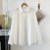 Camisa minimalista de manga comprida com gola para mulheres, top casual solto e versátil, disponível em várias cores, camisa de algodão puro com proteção solar, jaqueta leve