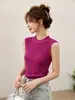 Colete de tricô sem mangas estilo coreano para mulheres, novo top feminino, justo ao corpo, gola semi-alta, top de tricô liso para mulheres