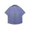 Ropa para Hombre Beijie 2026 Verano Nueva Camisa de Manga Corta Azul a Cuadros Bordada con Letras Camisa de Media Manga Holgada para Hombre Ins
