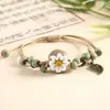 Pulsera de Cerámica Hecha a Mano con Cuentas, Estilo Antiguo Étnico, Flor Incrustada en Piedra, para Mujeres, Estilo a Juego para Novias, Diseño Tejido, Suministro Directo del Fabricante