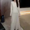 Saia Lápis de Caxemira Grossa Plissada de Cintura Alta Emagrecedora 2026 Inverno Estilo Coreano Feminino Versátil Casual Elegante Saia Evasê