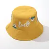 Sombrero Infantil Nuevo Bordado de Letras Dibujo Animado Sombrero de Pescador para Hombres y Mujeres Bebé Casual Protector Solar Sombrero de Cubo Estampado