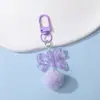 Chaveiro Pingente Bola de Pelúcia com Laço Colorido Estilo Ins Miçangas para Montagem DIY Acessório Versátil para Decoração de Bolsa de Trabalho
