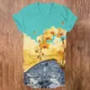 Camisa de mujer con estampado vintage de phalaenopsis amarillo transfronterizo, cuello en V, manga corta, casual, hecha a medida, disponible para venta al por mayor a partir de una pieza
