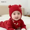 Gorro de Año Nuevo para Bebé Invierno Rojo Carácter de la Fortuna Cálido Cortavientos Unisex Tejido de Lana Gorro con Orejeras para Bebé