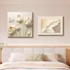 Arte de Parede Tridimensional de Tulipa com Vento Suave Estilo Ins, Painel Duplo para Parede de Fundo da Sala de Estar, Série de Cores Creme, Pintura Decorativa Combinada para Quarto