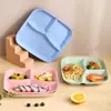 Plato Cuadrado para Cena con Compartimentos de Paja de Trigo, Plato Doméstico para Comida de una Persona, Plato para Frutas y Desayuno, Plato de Plástico con Tres Compartimentos para Dividir Comidas