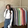 Base de cor sólida manga comprida feminina primavera e outono versão coreana da nova gola semi-alta slim slim stretch top maré uma geração de cabelo