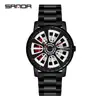 Reloj para Hombre Sanda con Diseño Transfronterizo Hueco, Esfera con Rueda No Giratoria, Correa de Acero Sólido, Reloj de Cuarzo para Hombre