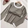 0839 # Camada de base feminina sem costura, versátil e de corte justo, com textura de fleece escovado, perfeita para outono e inverno, em um novo estilo coreano