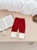 Conjunto de Dos Piezas para Niña: Cárdigan de Punto con Patrón de Olas + Pantalones Cálidos para Exteriores con Parches en Dos Tonos Rojo Atuendo de Año Nuevo para Bebé