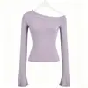 Tejido de hilo de núcleo, suéter de punto off-shoulder otoño/invierno 2026, de manga larga, ajustado y top de hombros descubiertos