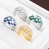 Anel Larga Banda Colorido Estilo Étnico com Zircônia Completa Exquisito Versátil Tie-Dye Cobre Puro Anel para Dedo Indicador Joias Atacado