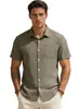Nueva Camisa de Manga Corta de Color Sólido Holgada para Hombre de Comercio Exterior Transfronterizo con Bolsillo y Cuello de Solapa, Camisa Casual y Elegante para Hombre