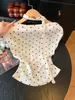 Top Regata de Poá com Gola Halter Estilo Doce Retrô para Mulheres, Design de Verão, Camiseta Slim Fit, Top com Gola Swing Estilo Doce e Picante