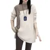 Camisa Básica de Manga Larga con Bloques de Color y Cuello Semi-Alto para Mujer, Nuevo Estilo Otoño e Invierno, Forro Polar, Engrosada, Tallas Grandes, Adelgazante, Top Elegante