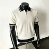 Tricô Estilo Old Money Novo Masculino Manga Curta Toque de Luxo Gola Lapela Zíper Camiseta Casual de Negócios Top Transfronteiriço