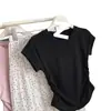 Algodón Puro Verano Cintura Irregular Ceñida Volantes Top Chica Picante Americana Hombro Normal Adelgazante Camiseta para Mujer Cuello Redondo Versátil Manga Corta