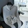 Suéter Feminino Vintage Estilo Old Money com Gola Henley em Tricô Trançado, Manga Longa, 26 Outono, Novo Modelo H082807