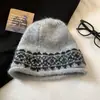 Gorro de lana jacquard tejido Fair Isle para mujer, estilo casual y relajado de invierno, versátil, cálido y proporciona cobertura para la cabeza