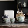 Juego Pequeño de Cerámica Azul y Flores Ru Kiln Antiguo, Olla Única Dos Tazas, Taza Rápida para Invitados, Juego de Té Portátil para Viaje