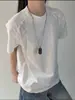 Camiseta Masculina de Verão Gola Redonda Patchwork Costurada de Seda de Gelo Branca de Secagem Rápida com Manga Curta, Estilo Americano, Malha Respirável Esportiva de Meia Manga