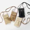 Bolsa de Celular Simples e Fashion em Palha Trançada para Mulheres, Design de Nicho, Mini Bolsa Quadrada de Ombro Cruzado, Porta-Moedas Trançado Versátil