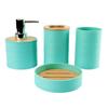 Cubierta de bambú de veta cruzada juego de cuatro piezas de plástico para lavado de baño fabricantes venta al por mayor almacenamiento de baño estante para lavar juego de porta cepillos de dientes