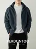 Sudadera con capucha de forro polar de color liso para hombre Primavera/Otoño 2026 Moderna Holgada Versátil Engrosada Chaqueta de Invierno con Capucha y Cremallera