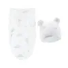 Saco de Dormir Toalha de Banho Pura Algodão para Recém-nascido Conjunto de Chapéu Fetal Ursinho Fofo para Bebês Masculinos e Femininos Primavera e Outono Enrolador Anti-susto