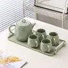 Juego de Agua Doméstico de Lujo Ligero con Bandeja, Juego de Tazas de Cerámica, Juego Familiar de Gama Alta, Taza de Té para Sala de Estar, Juego de Té, Tetera de Flores