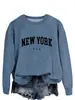 Sudadera versátil casual de cuello redondo Amazon new york usa cómoda para mujer talla extra manga larga top fino europeo y americano