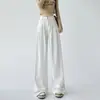 Jeans Blancos de Cintura Alta Plisados de Pierna Ancha para Mujer Verano Gama Alta Gama Alta Sueltos Rectos Caída Pantalones Casuales