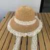 Sombrero de Paja de Encaje de Ala Ancha Estilo Pastoral de Verano para Mujer, Sombrero de Sol Dulce y Lindo Estilo Bosque, Sombrero de Sol Plegable para Vacaciones al Aire Libre