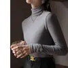Camisa de Base Feminina para o Inverno com Gola Meia-Alta em Veludo Alemão com Forro de Lã, Ombro Direito, Escovada, de Alta Qualidade, Versátil e Fashion