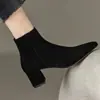 Botines de Tacón Alto para Mujer, Elegantes de Punta Fina, Tacón Grueso, Cremallera Lateral, Botines de Tobillo, Nuevo Estilo Popular Otoño e Invierno 2026, Botas de Moda con Forro de Felpa