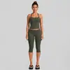 Conjunto de roupa fitness feminina transfronteiriço com lindo top esportivo de costas com amarração no pescoço, conjunto de shorts de secagem rápida para corrida ao ar livre, ciclismo e yoga