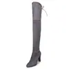 Botas de Outono e Inverno Europeias e Americanas Novas tamanho plus size acima do joelho salto alto bico redondo botas longas foscas zíper lateral sapatos femininos em estoque